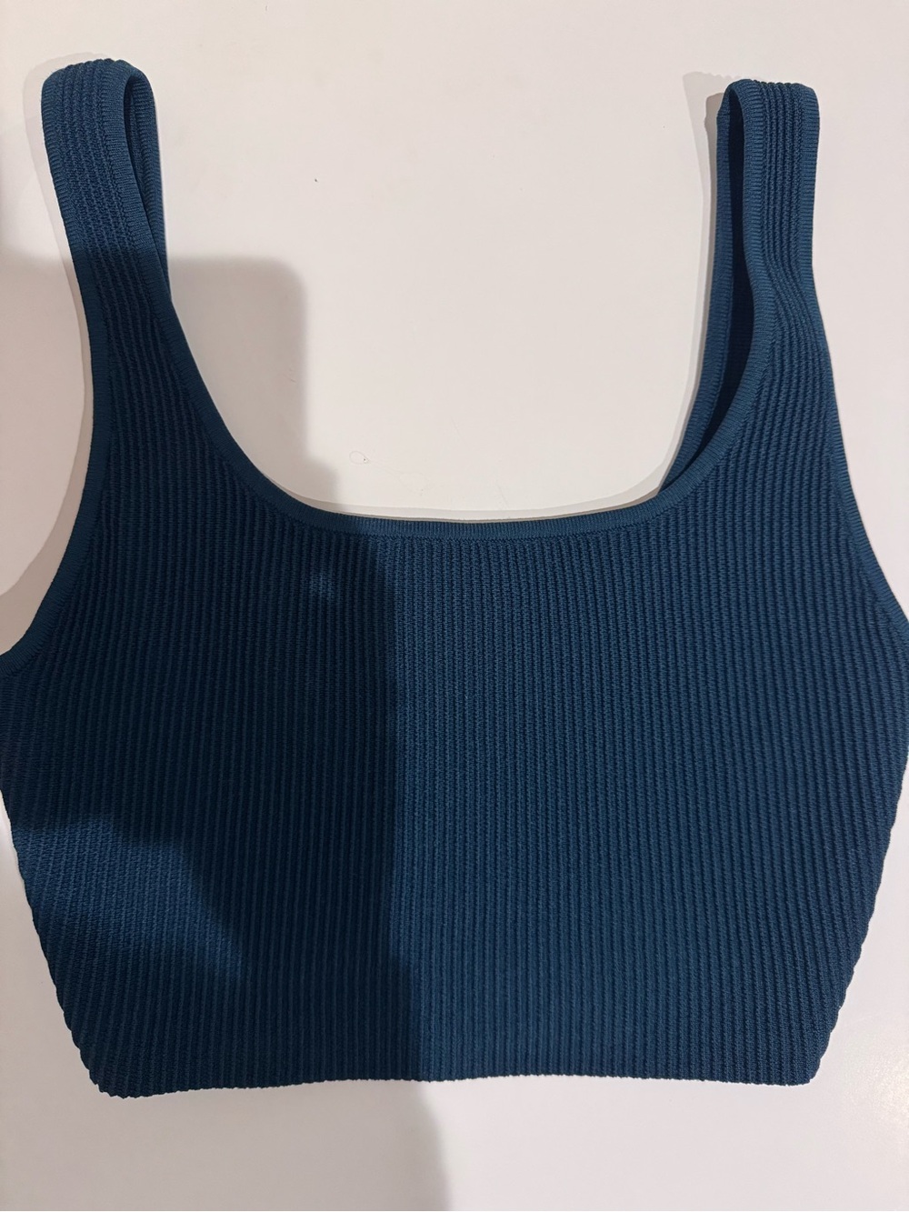 Ribbed Scoop-Neck Crop Top in Teal Blue